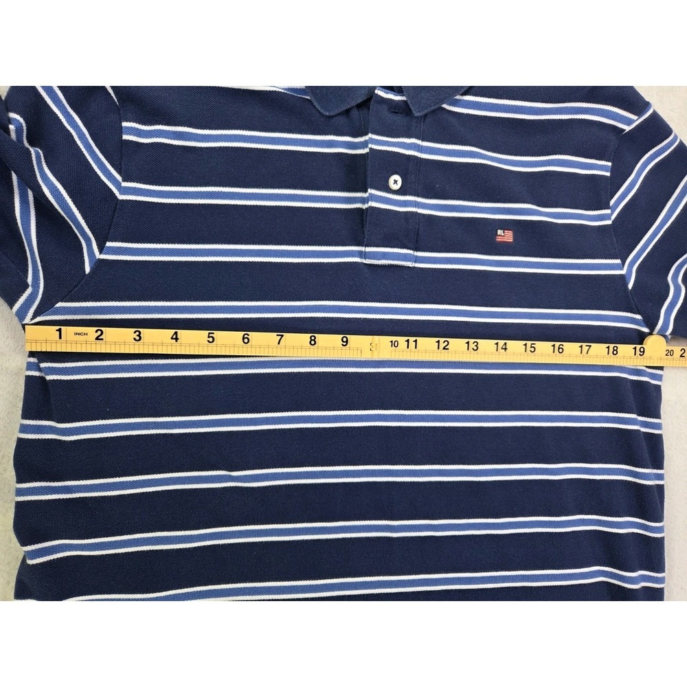 Vintage Polo Jeans Co Ralph Lauren Polo Shirt Mens Large Blue Striped RL Flag - Picture 6 of 8